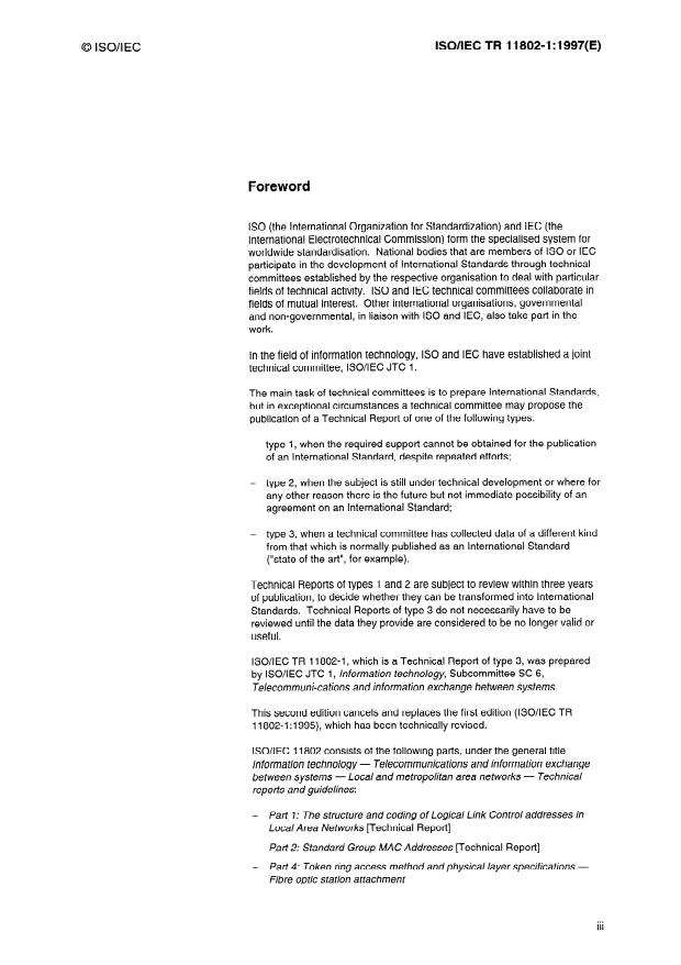 ISO/IEC TR 11802-1:1997 - Information technology -- Telecommunications and information exchange between systems -- Local and metropolitan area networks -- Technical reports and guidelines