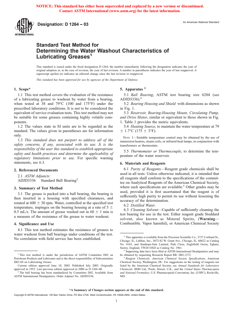 ASTM D1264-03 - Standard Test Method for Determining the Water Washout Characteristics of Lubricating Greases