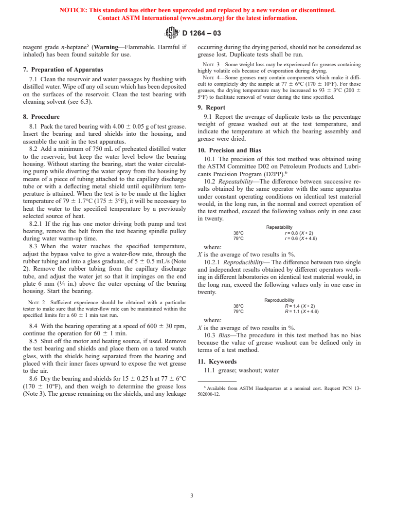 ASTM D1264-03 - Standard Test Method for Determining the Water Washout Characteristics of Lubricating Greases