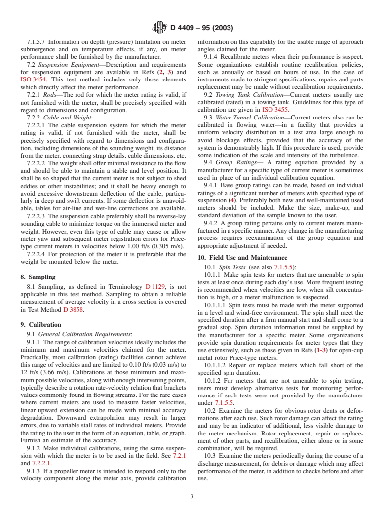 ASTM D4409-95(2003) - Standard Test Method for Velocity Measurements of Water in Open Channels with Rotating Element Current Meters