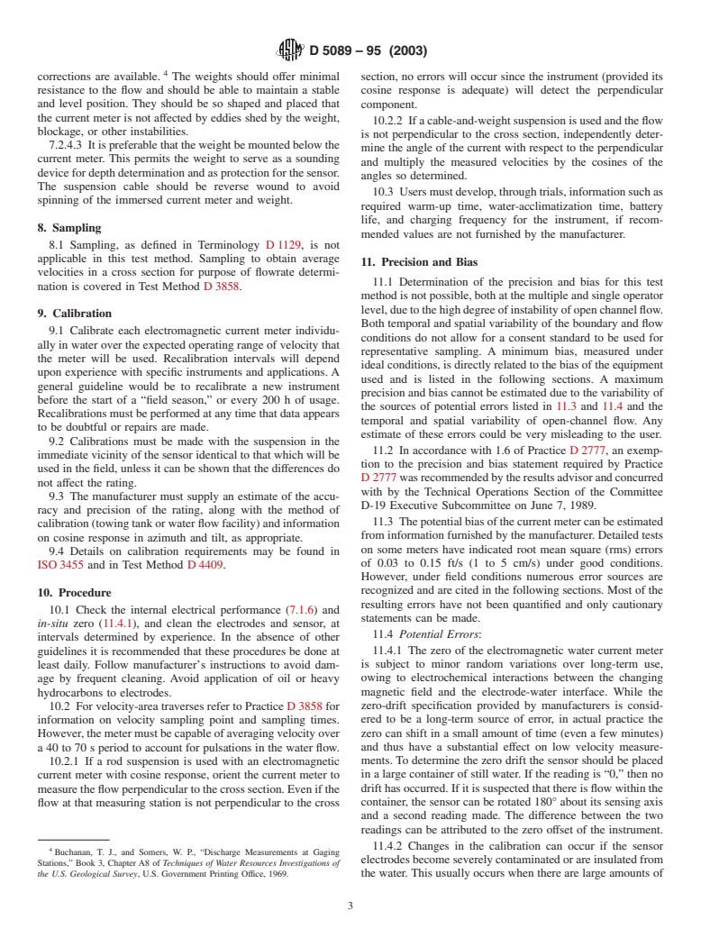 ASTM D5089-95(2003) - Standard Test Method for Velocity Measurements of Water in Open Channels with Electromagnetic Current Meters