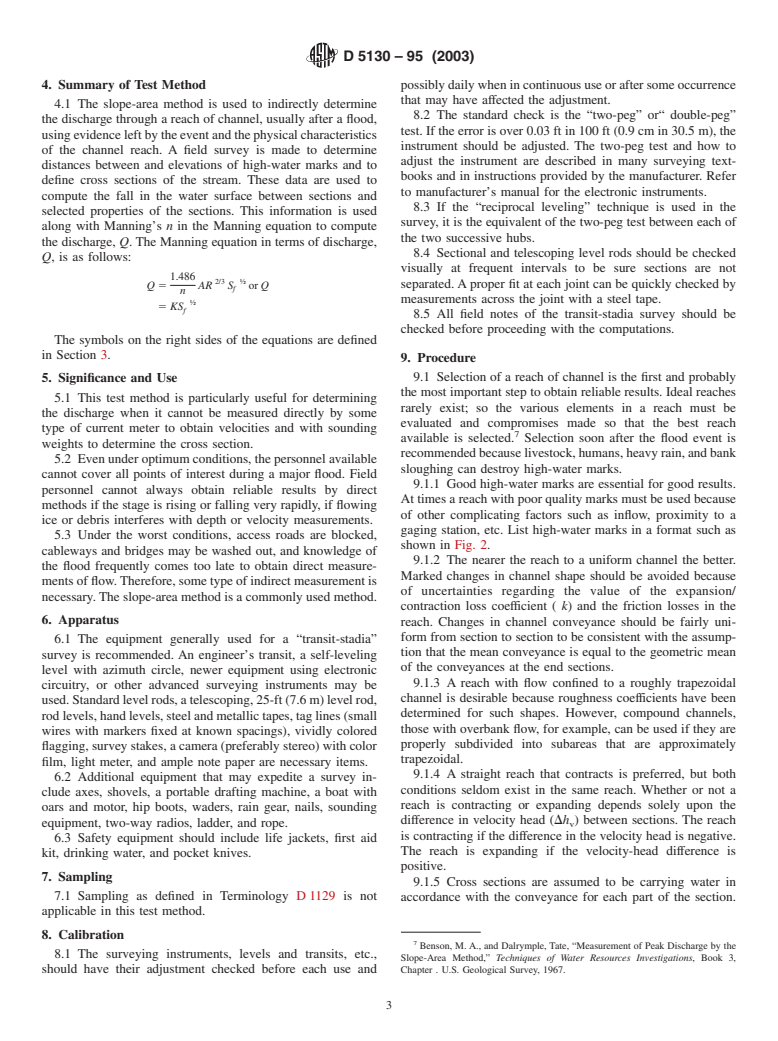 ASTM D5130-95(2003) - Standard Test Method for Open-Channel Flow Measurement of Water Indirectly by Slope-Area Method