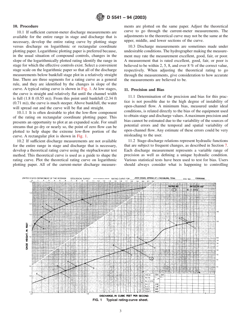 ASTM D5541-94(2003) - Standard Practice for Developing a Stage-Discharge Relation for Open Channel Flow