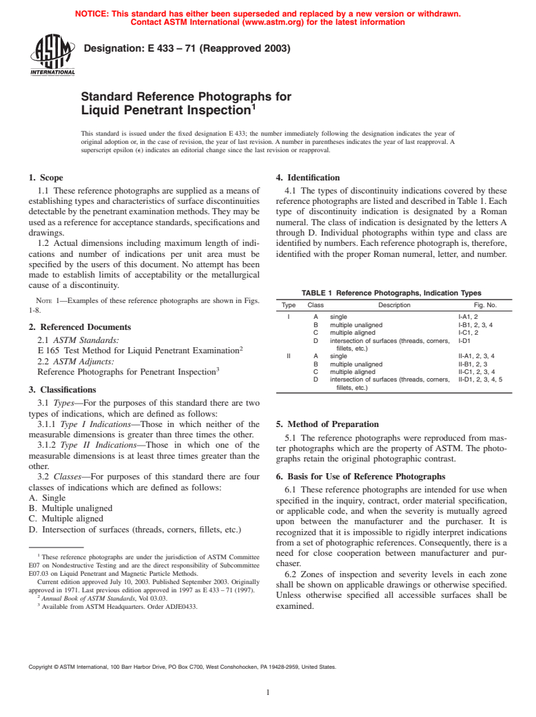 ASTM E433-71(2003) - Standard Reference Photographs for Liquid Penetrant Inspection