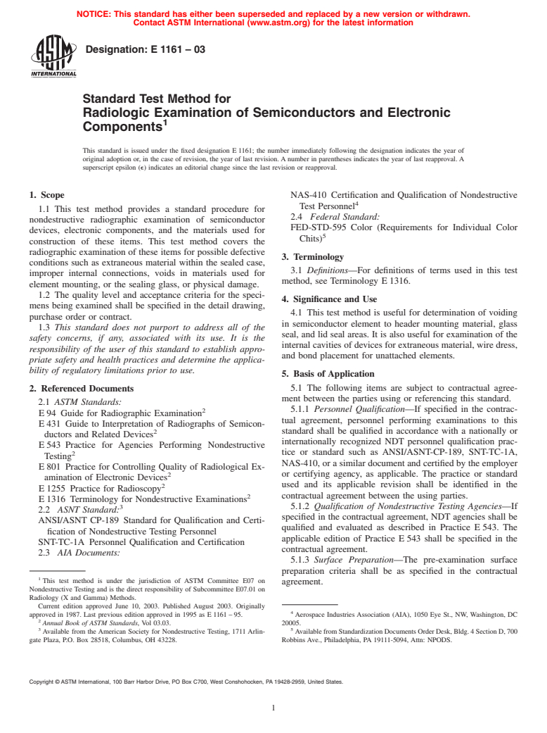 ASTM E1161-03 - Standard Test Method for Radiologic Examination of ...