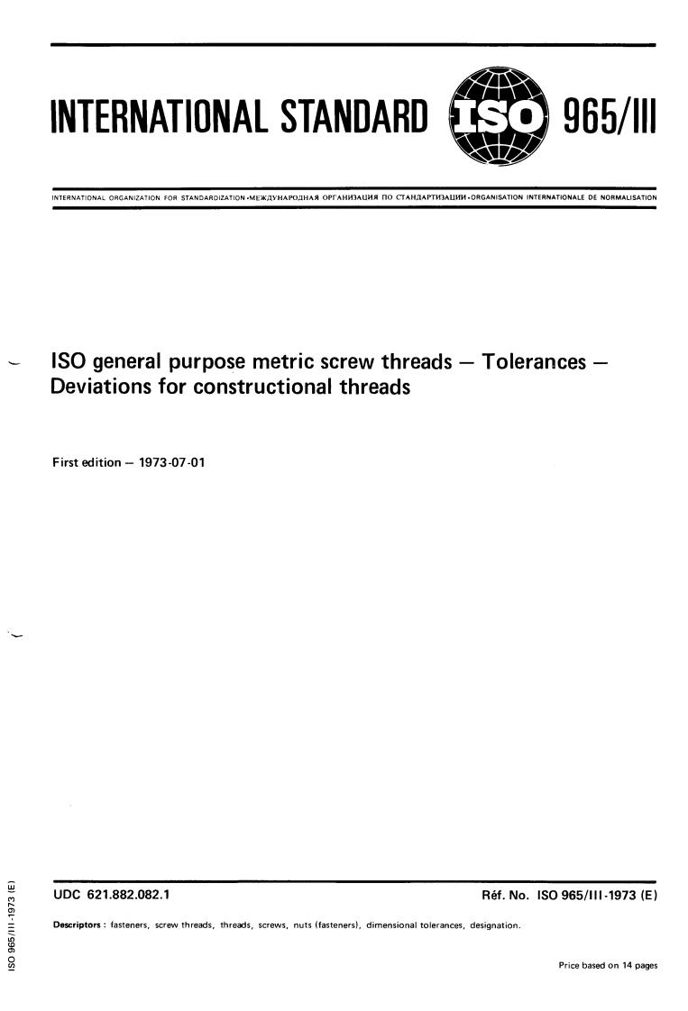 ISO 965-3:1973 - Title missing - Legacy paper document
Released:1/1/1973