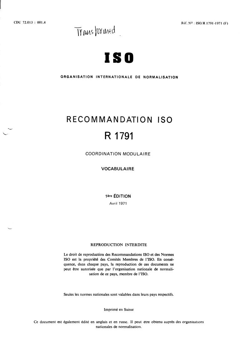 ISO/R 1791:1971 - Title missing - Legacy paper document
Released:1/1/1971