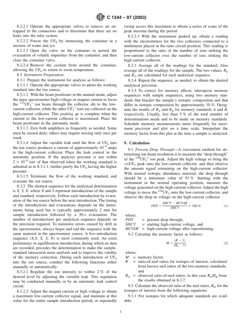 ASTM C1344-97(2003) - Standard Test Method for Isotopic Analysis of Uranium Hexafluoride by Single-Standard Gas Source Mass Spectrometer Method