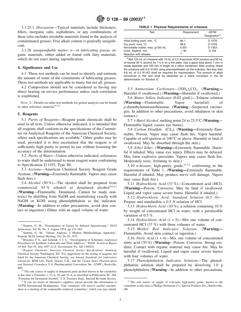 ASTM D128-98(2003)e1 - Standard Test Methods for Analysis of Lubricating Grease