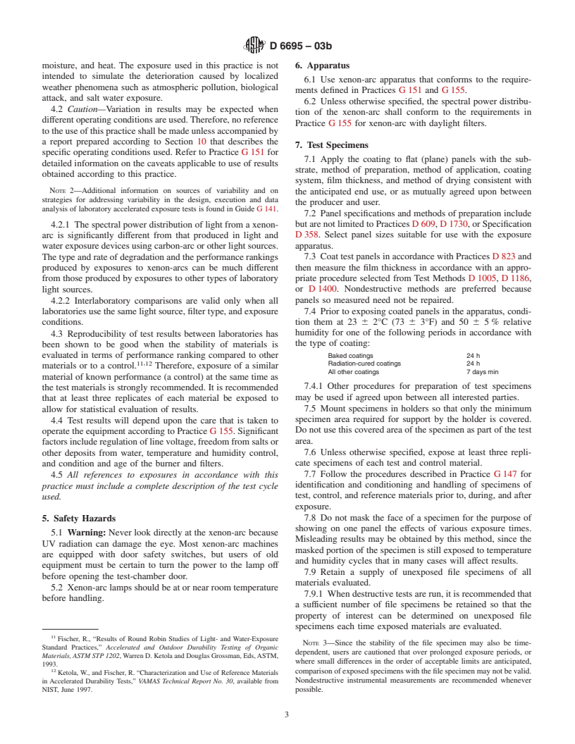 ASTM D6695-03b - Standard Practice for Xenon-Arc Exposures of Paint and Related Coatings