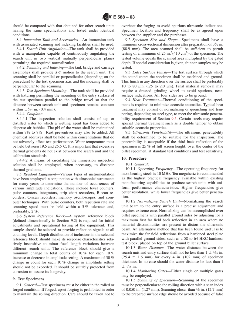 ASTM E588-03 - Standard Practice for Detection of Large Inclusions in Bearing Quality Steel by the Ultrasonic Method