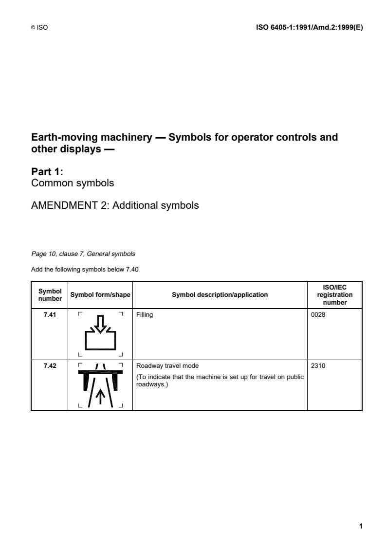 ISO 6405-1:1991/Amd 2:1999 - Earth-moving machinery — Symbols for operator controls and other displays — Part 1: Common symbols — Amendment 2: Additional symbols
Released:5/6/1999