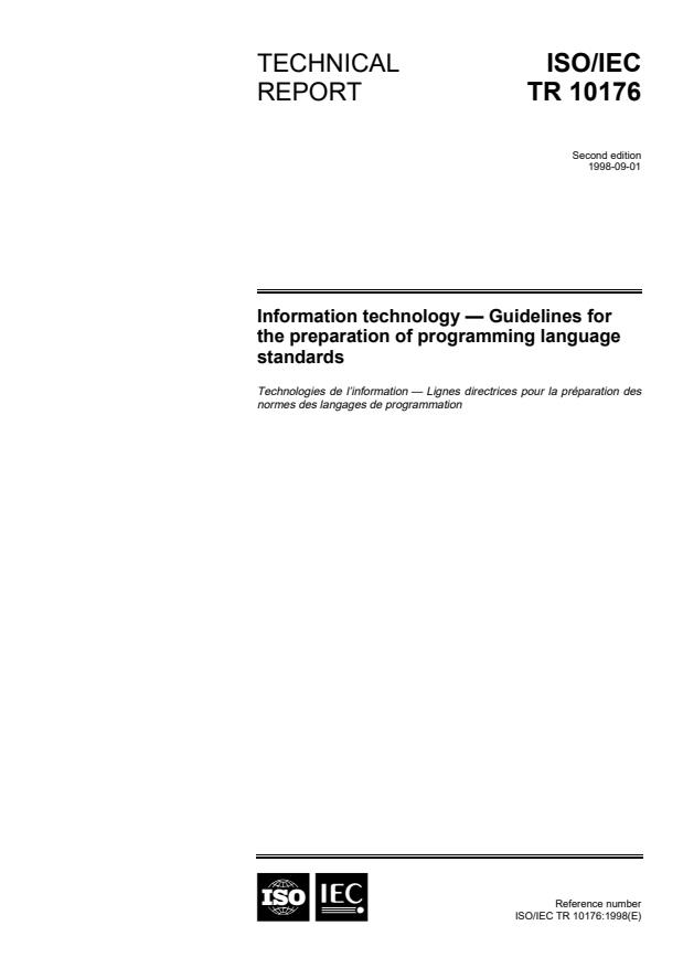 ISO/IEC TR 10176:1998 - Information technology -- Guidelines for the preparation of programming language standards