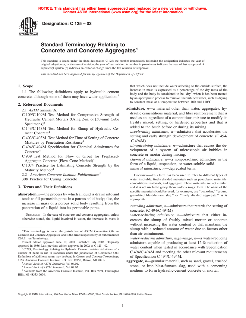 ASTM C125-03 - Standard Terminology Relating to Concrete and Concrete Aggregates