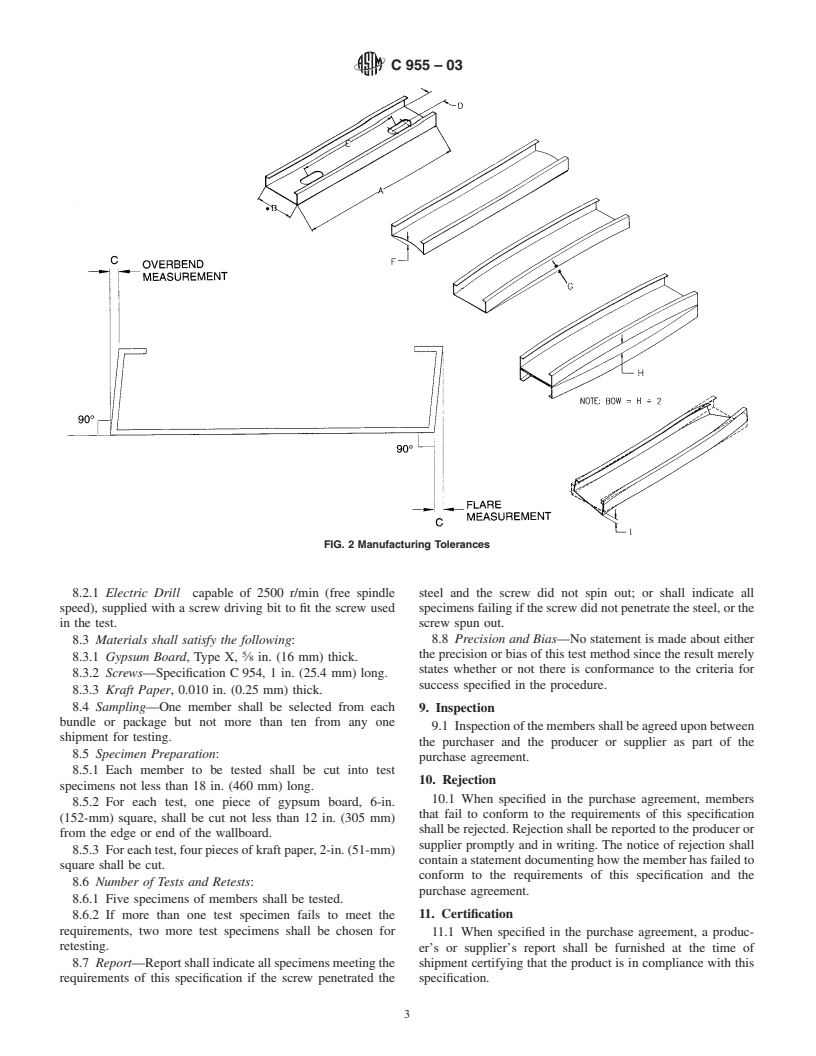 ASTM C955-03 - Standard Specification for Load-Bearing (Transverse and Axial) Steel Studs, Runners (Tracks), and Bracing or Bridging for Screw Application of Gypsum Panel Products and Metal Plaster Bases