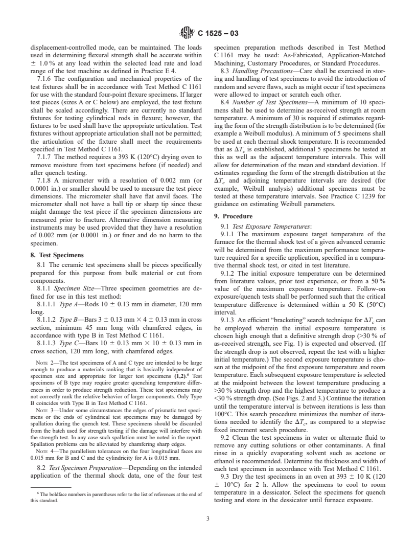 ASTM C1525-03 - Standard Test Method for Determination of Thermal Shock Resistance for Advanced Ceramics by Water Quenching