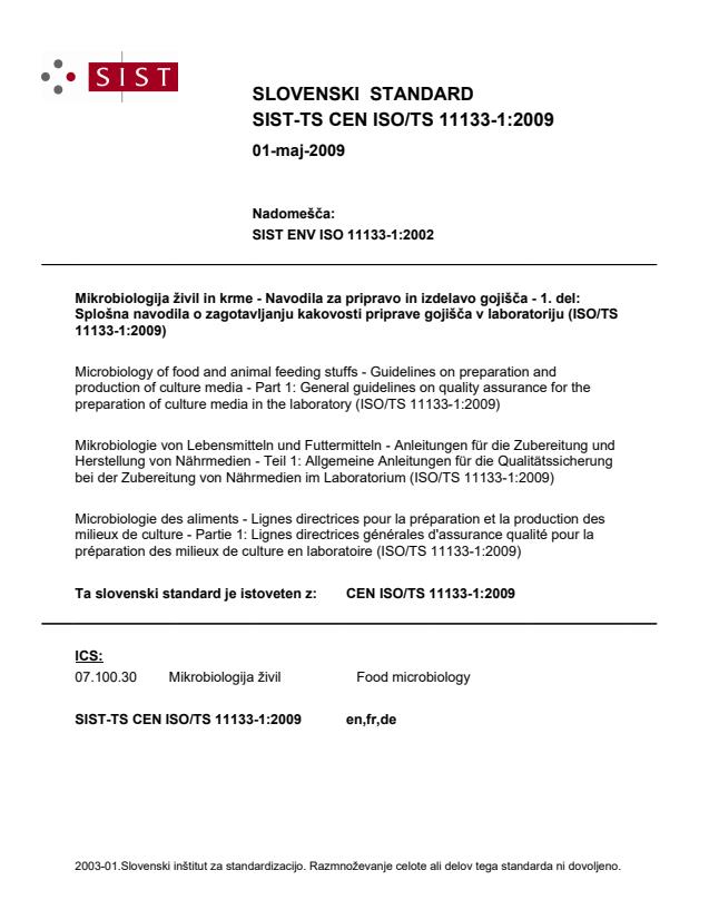 SIST-TS CEN ISO/TS 11133-1:2009