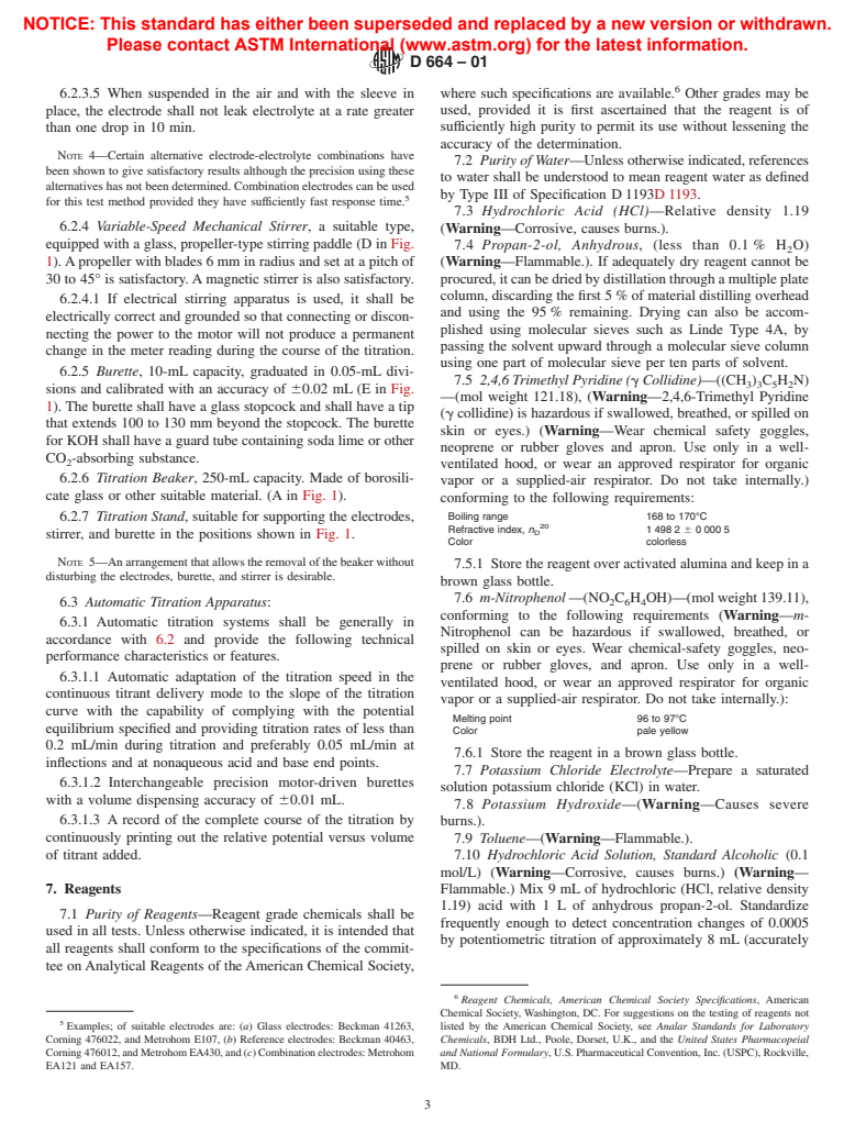 ASTM D664-01 - Standard Test Method for Acid Number of Petroleum Products by Potentiometric Titration