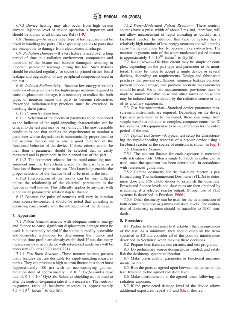 ASTM F980M-96(2003) - Standard Guide for Measurement of Rapid Annealing of Neutron-Induced Displacement Damage in Silicon Semiconductor Devices [Metric]