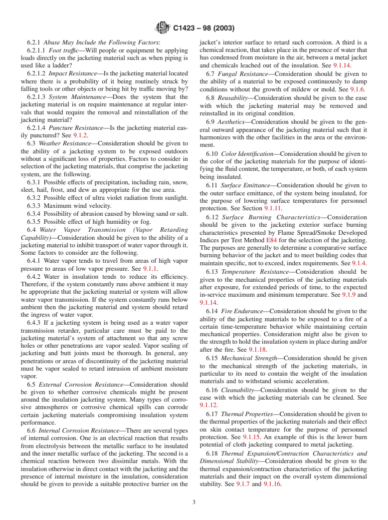 ASTM C1423-98(2003) - Standard Guide for Selecting Jacketing Materials for Thermal Insulation