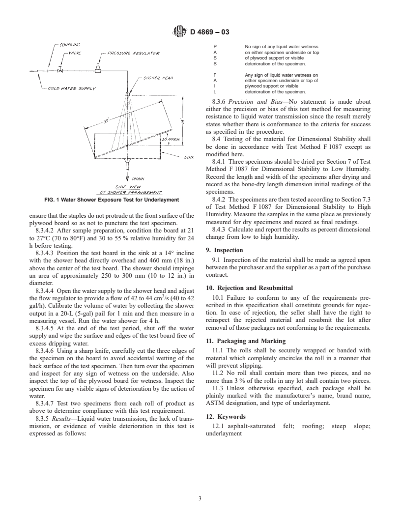 ASTM D4869-03 - Standard Specification for Asphalt-Saturated Organic Felt Underlayment Used in Steep Slope Roofing