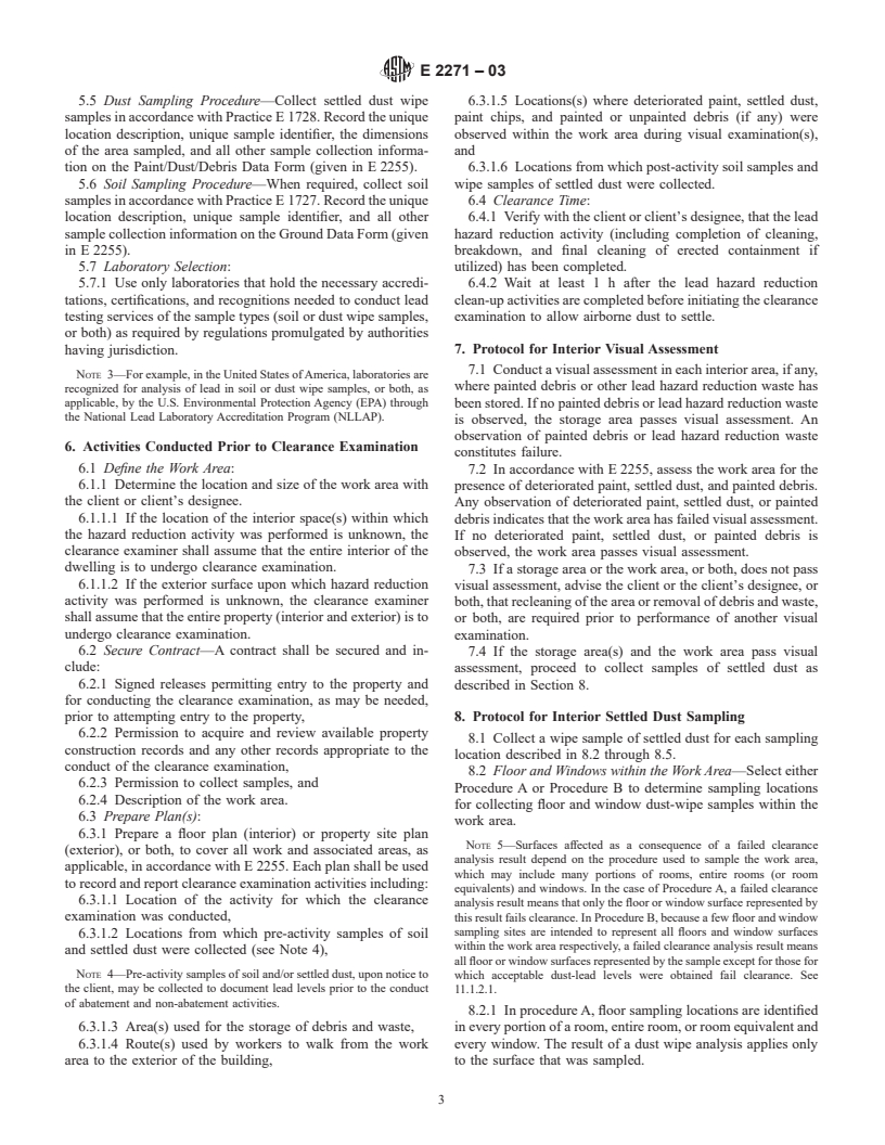 ASTM E2271-03 - Standard Practice for Clearance Examinations Following Lead Hazard Reduction Activities in Single-Family Dwellings and Child-Occupied Facilities