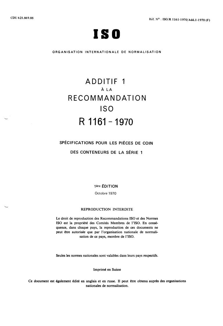 ISO/R 1161:1970/Add 1 - Title missing - Legacy paper document
Released:1/1/1970