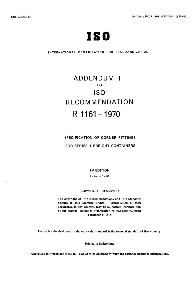 ISO/R 1161:1970/Add 1 - Title missing - Legacy paper document
Released:1/1/1970