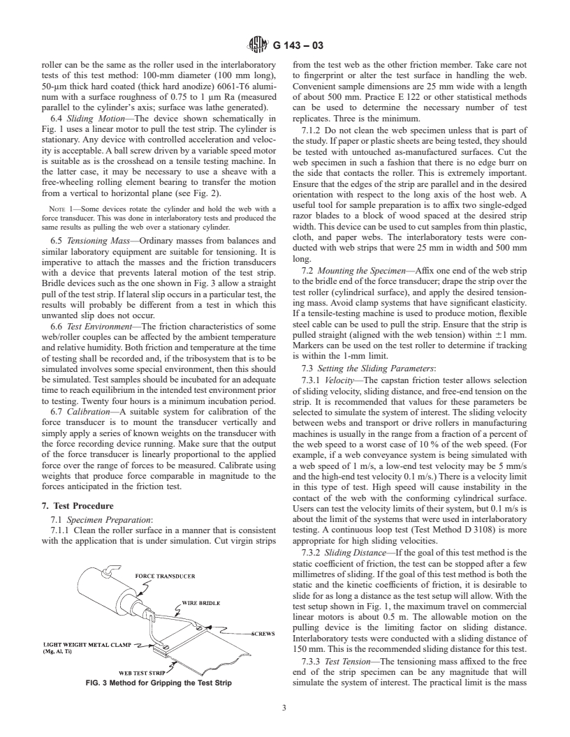 ASTM G143-03 - Standard Test Method for Measurement of Web/Roller Friction Characteristics