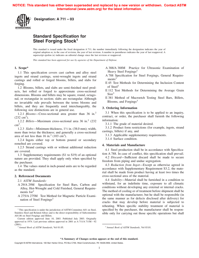 ASTM A711-03 - Standard Specification for Steel Forging Stock