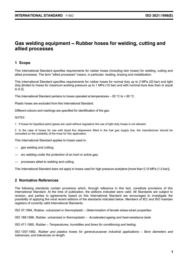 ISO 3821:1998 - Gas welding equipment -- Rubber hoses for welding, cutting and allied processes
