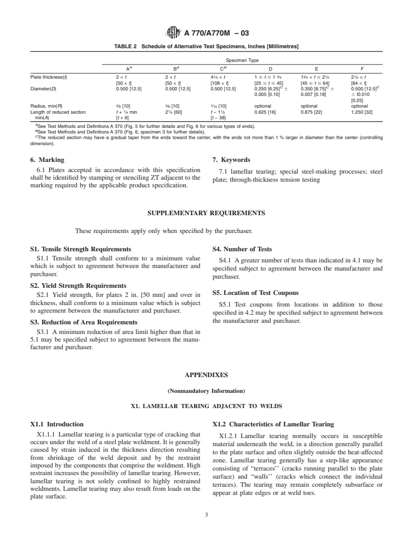 ASTM A770/A770M-03 - Standard Specification for Through-Thickness Tension Testing of Steel Plates for Special Applications