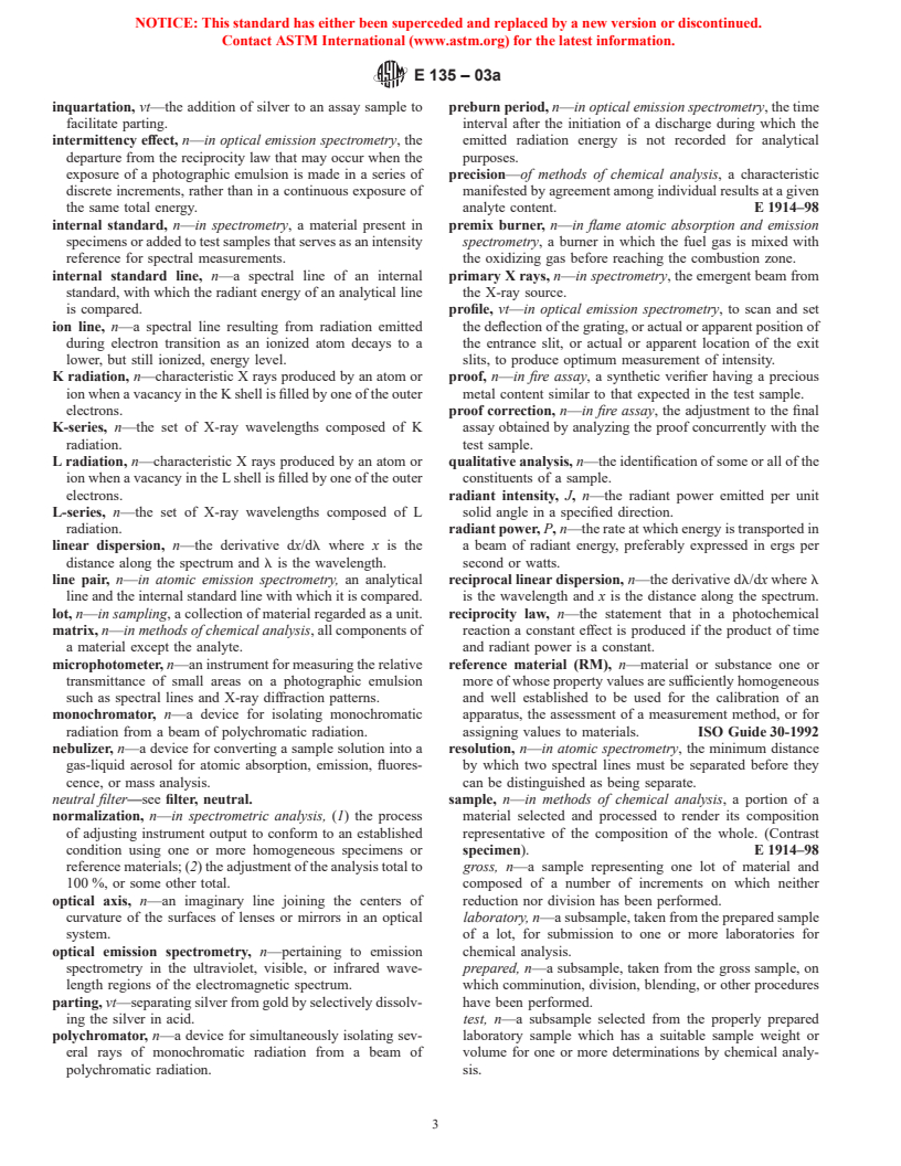 ASTM E135-03a - Standard Terminology Relating to Analytical Chemistry for Metals, Ores, and Related Materials