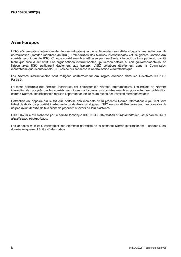 ISO 15706-1:2002 ISO 15706-1:2002 - Information et documentation -- Numéro international normalisé d'oeuvre audiovisuelle (ISAN) - Page 4 preview