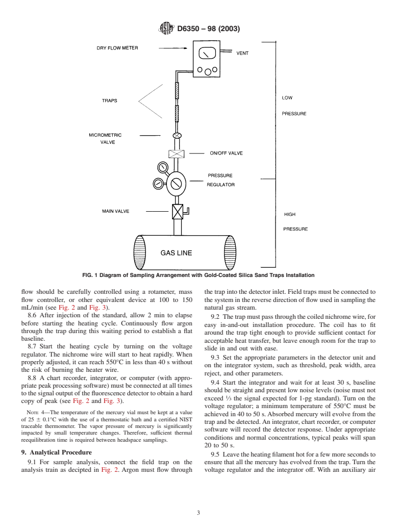 ASTM D6350-98(2003) - Standard Test Method for Mercury Sampling and Analysis in Natural Gas by Atomic Fluorescence Spectroscopy (Withdrawn 2012)