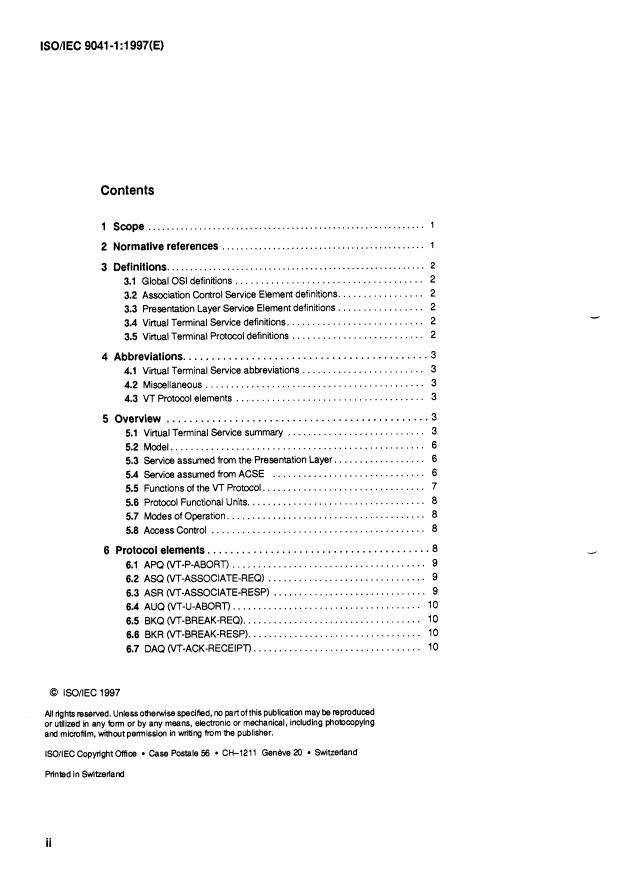 ISO/IEC 9041-1:1997 ISO/IEC 9041-1:1997 - Information technology -- Open Systems Interconnection -- Virtual Terminal Basic Class Protocol - Page 2 preview