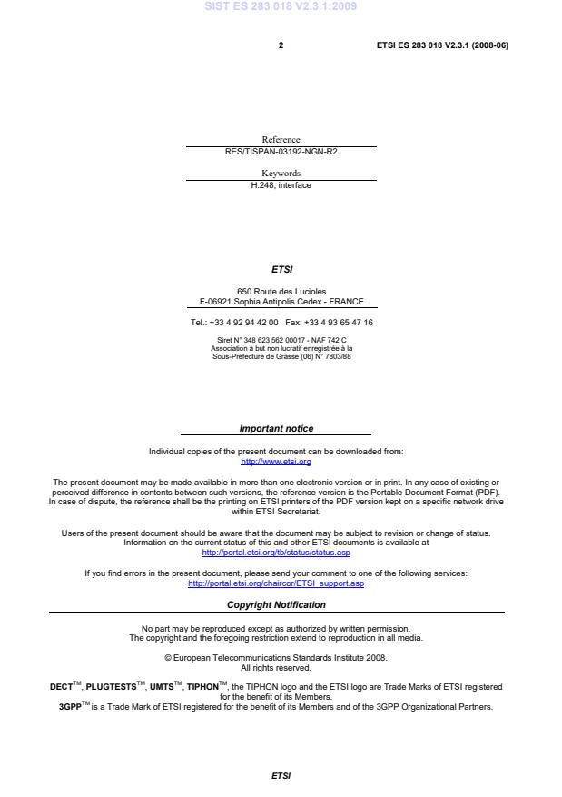 SIST ES 283 018 V2.3.1:2009 SIST ES 283 018 V2.3.1:2009 - Page 4 preview