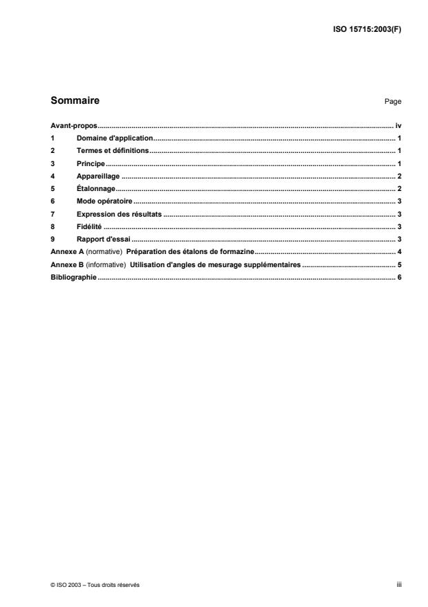 ISO 15715:2003 - Liants pour peintures et vernis -- Détermination de la turbidité