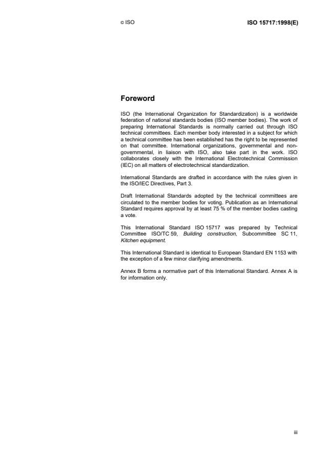 ISO 15717:1998 - Kitchen equipment -- Safety requirements and test methods for kitchen cabinets and work tops