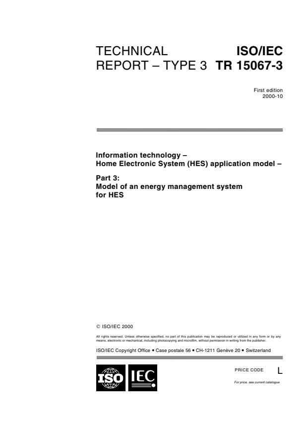 ISO/IEC TR 15067-3:2000 - Information technology -- Home Electronic Systems (HES) application model