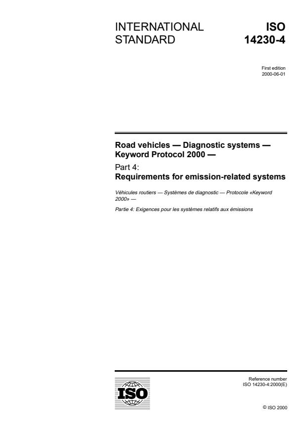 ISO 14230-4:2000 - Road vehicles -- Diagnostic systems -- Keyword Protocol 2000