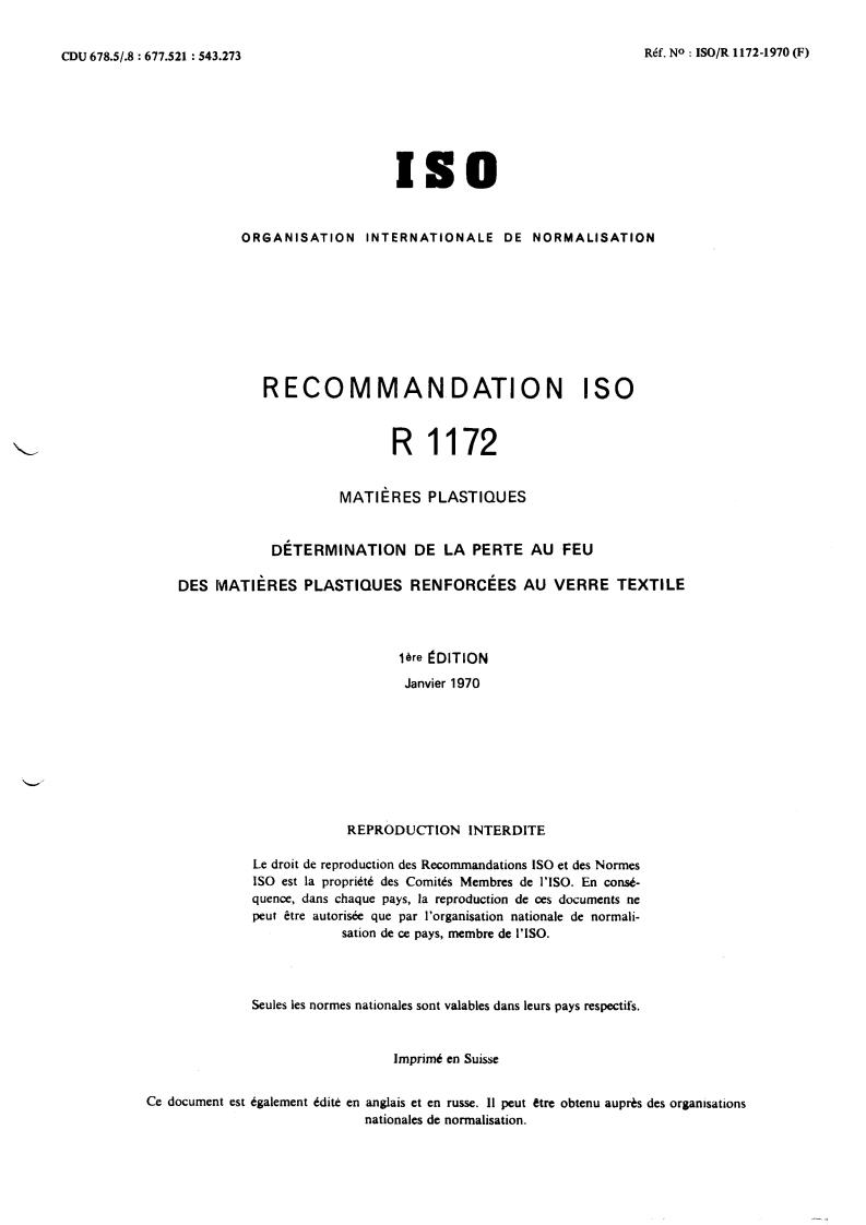 ISO/R 1172:1970 - Title missing - Legacy paper document
Released:1/1/1970