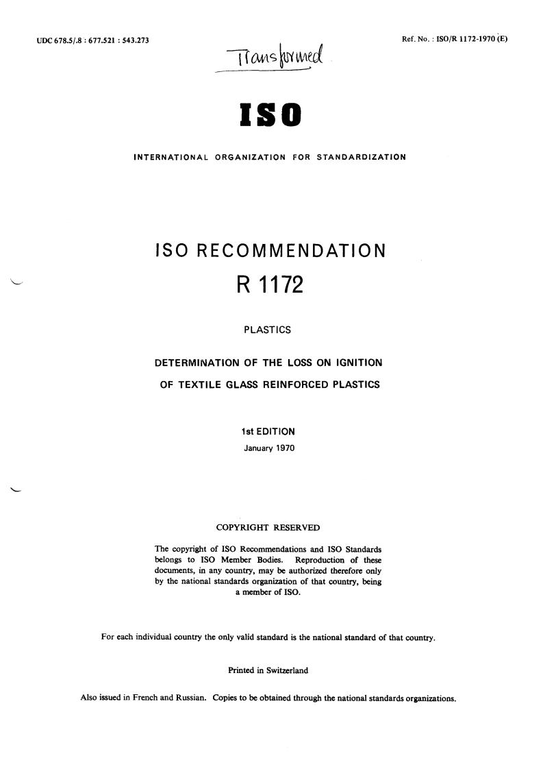 ISO/R 1172:1970 - Title missing - Legacy paper document
Released:1/1/1970