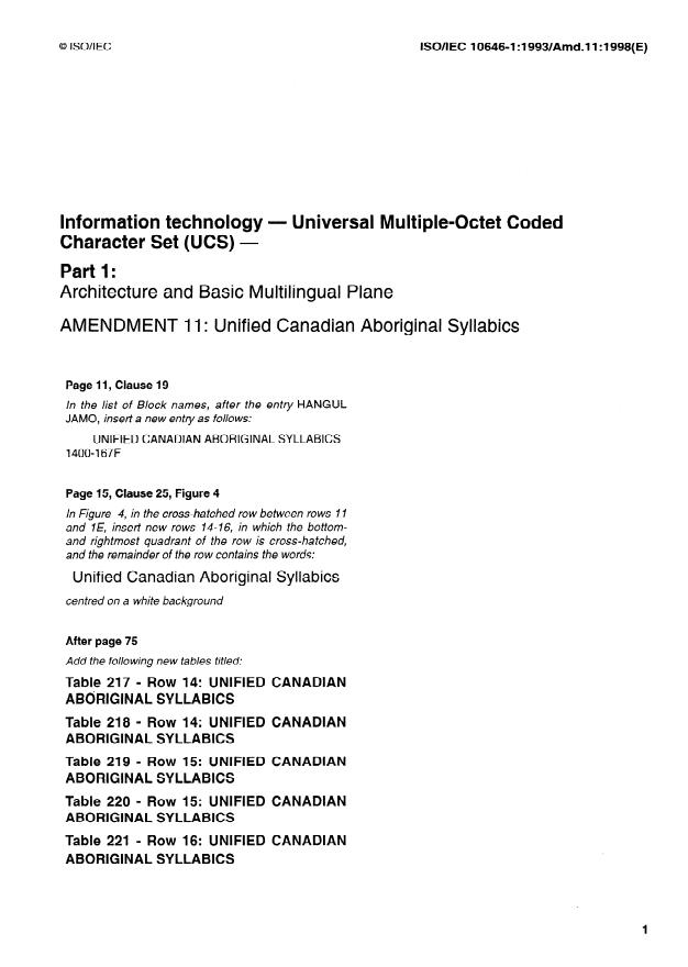 ISO/IEC 10646-1:1993/Amd 11:1998 - Unified Canadian Aboriginal Syllabics