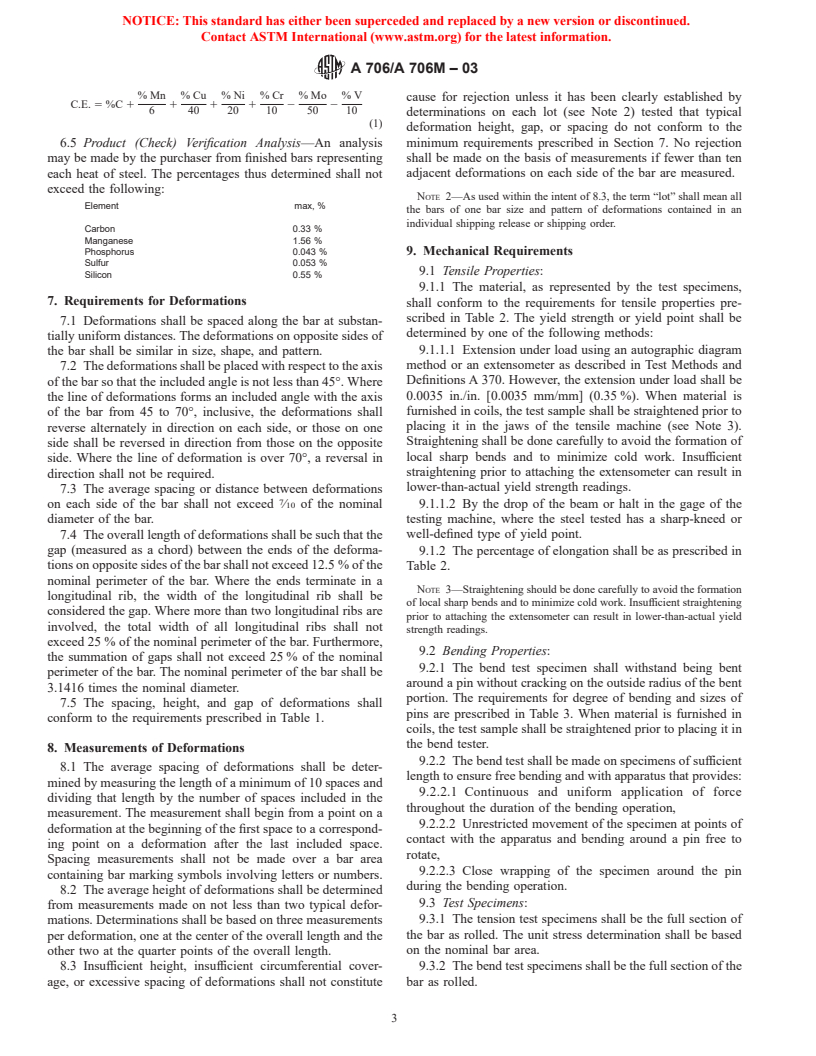 ASTM A706/A706M-03 - Standard Specification for Low-Alloy Steel Deformed and Plain Bars for Concrete Reinforcement