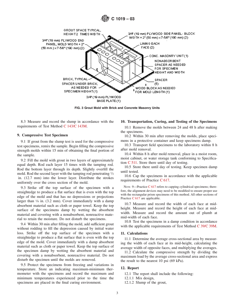 ASTM C1019-03 - Standard Test Method for Sampling and Testing Grout