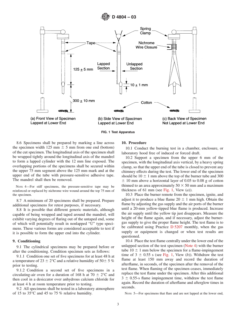 ASTM D4804-03 - Standard Test Method for Determining the Flammability Characteristics of Nonrigid Solid Plastics