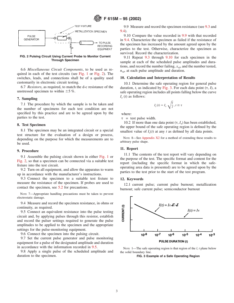 ASTM F615M-95(2002) - Standard Practice for Determining Safe Current Pulse-Operating Regions for Metallization on Semiconductor Components [Metric]