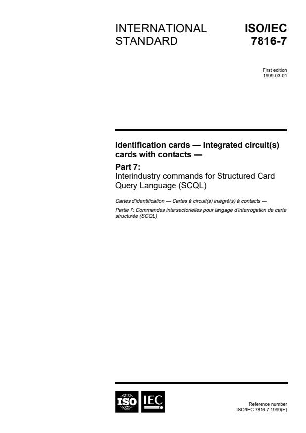 ISO/IEC 7816-7:1999 - Identification cards -- Integrated circuit(s) cards with contacts