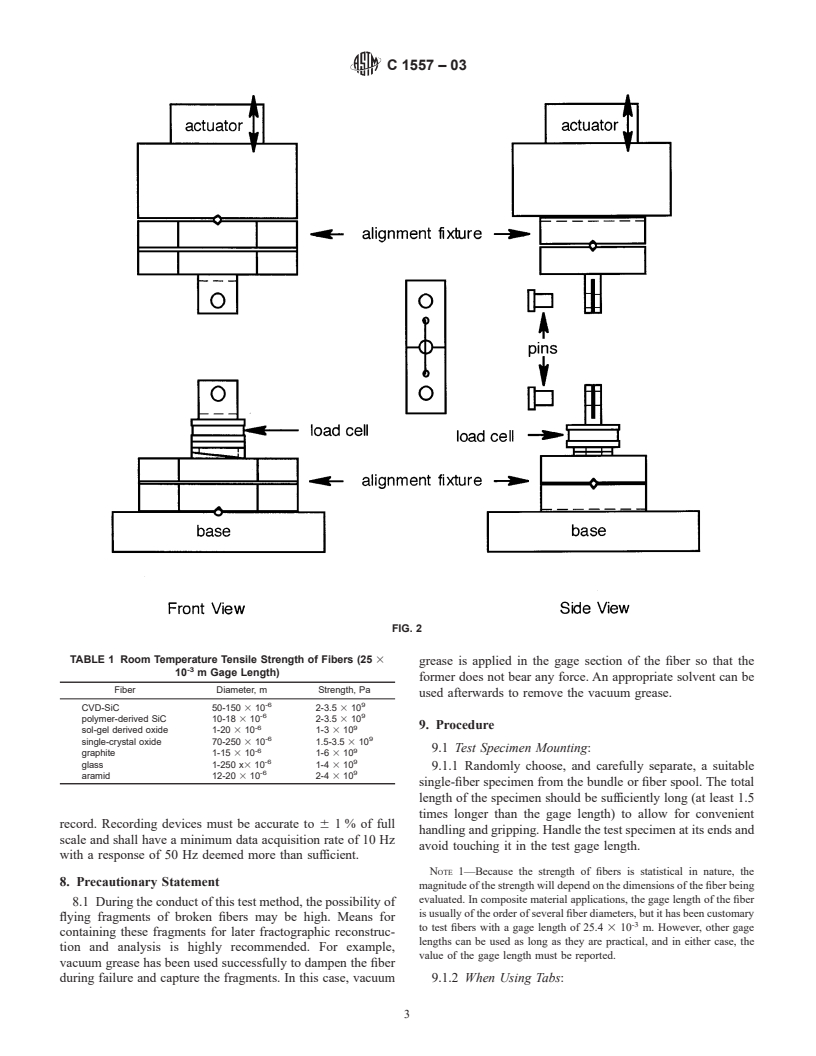 ASTM C1557-03 - Standard Test Method for Tensile Strength and Young's Modulus of Fibers